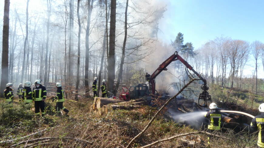 Brennt Holzstapel an Waldweg